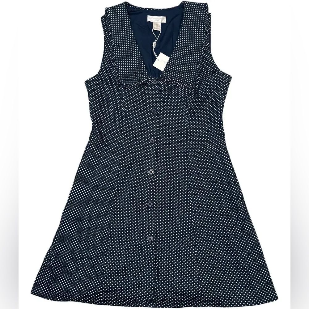 new with tags, caroline constas navy & white polka dot dress with collar- size 2